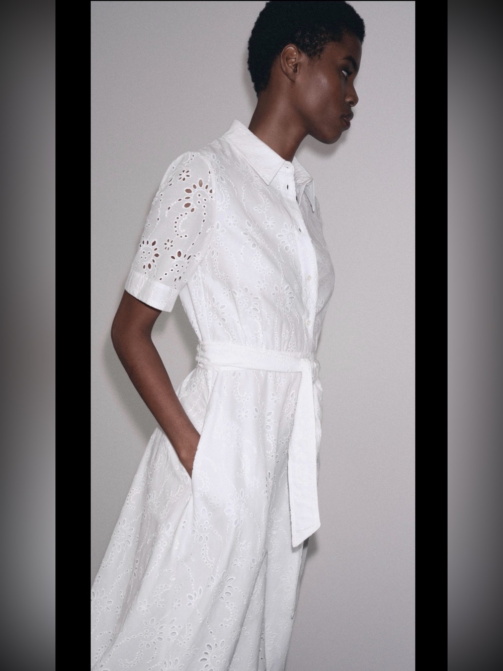 Zara Eyelet Midi Shirt Dress | White Cotton | NWT | Size M